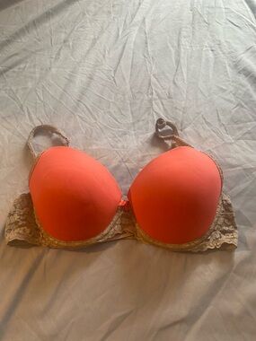 Victoria's Secret Coral and Beige Lace Lift Bra